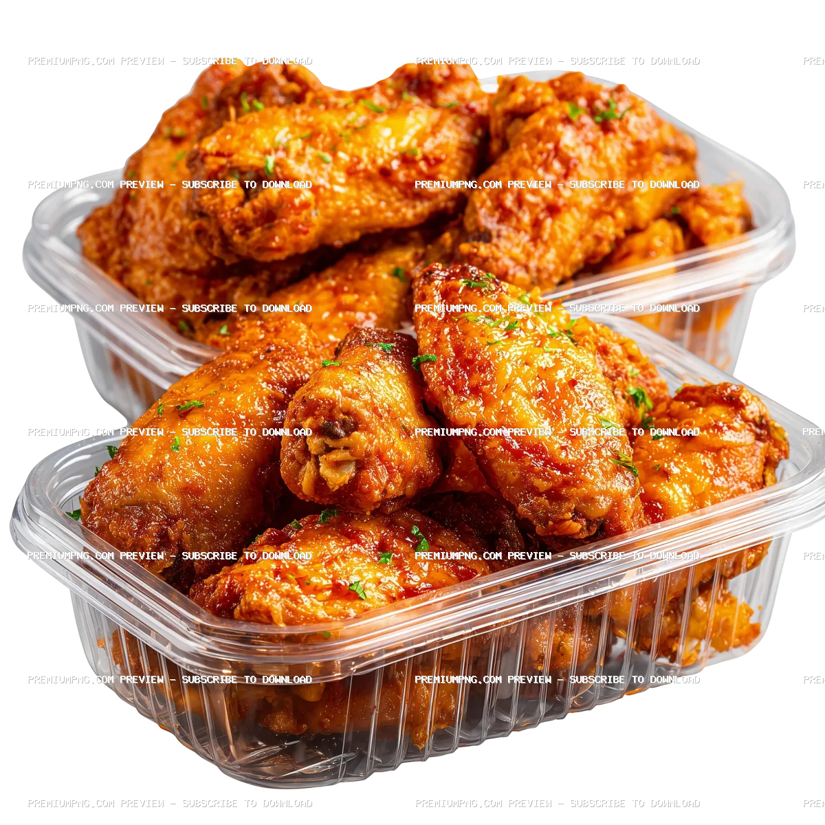 Fresh Raw Chicken Wings in Clear Plastic Containers - Isolated Cutout PNG