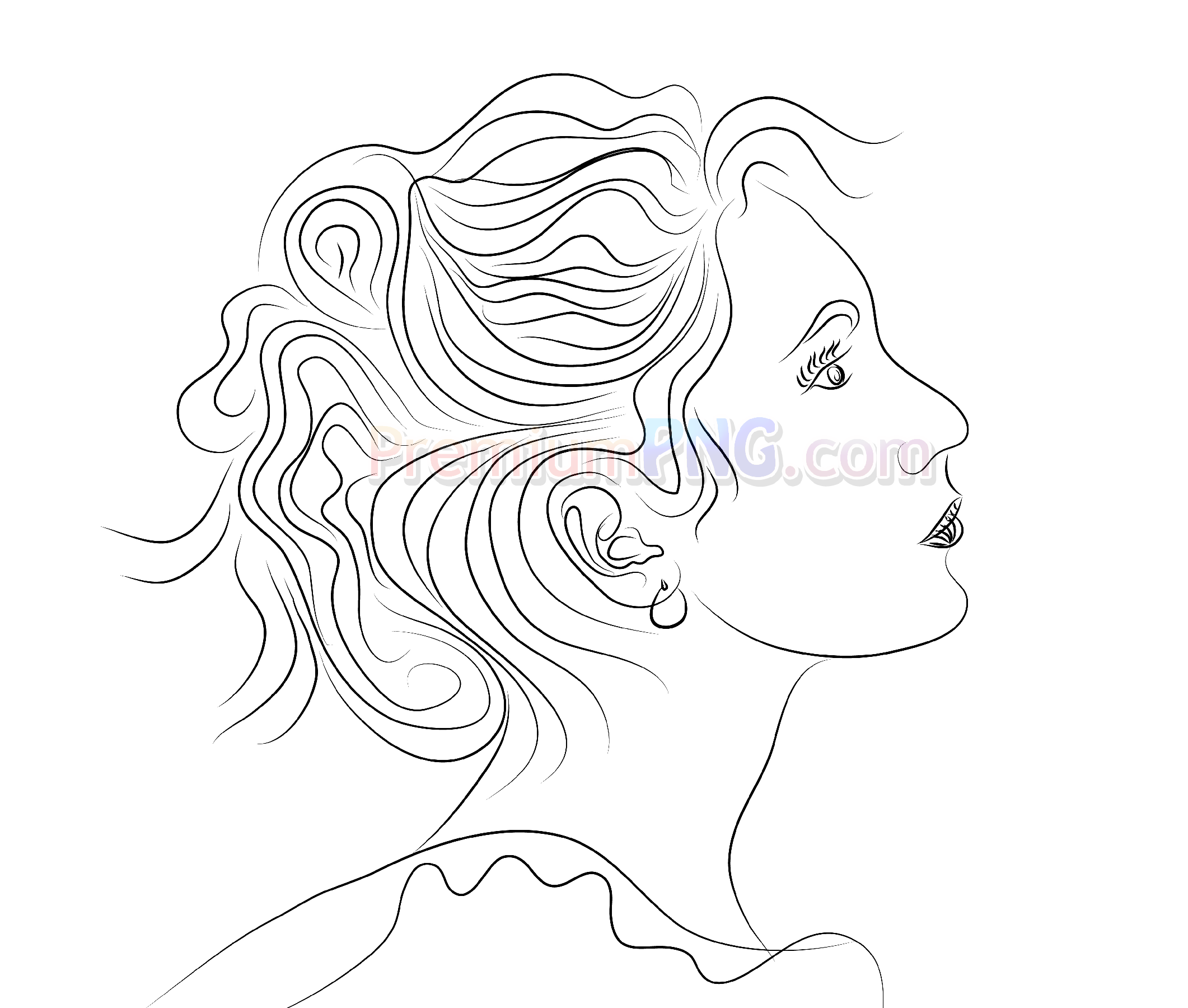 Side View Woman Face Line Art Vector EPS | Premium png eps