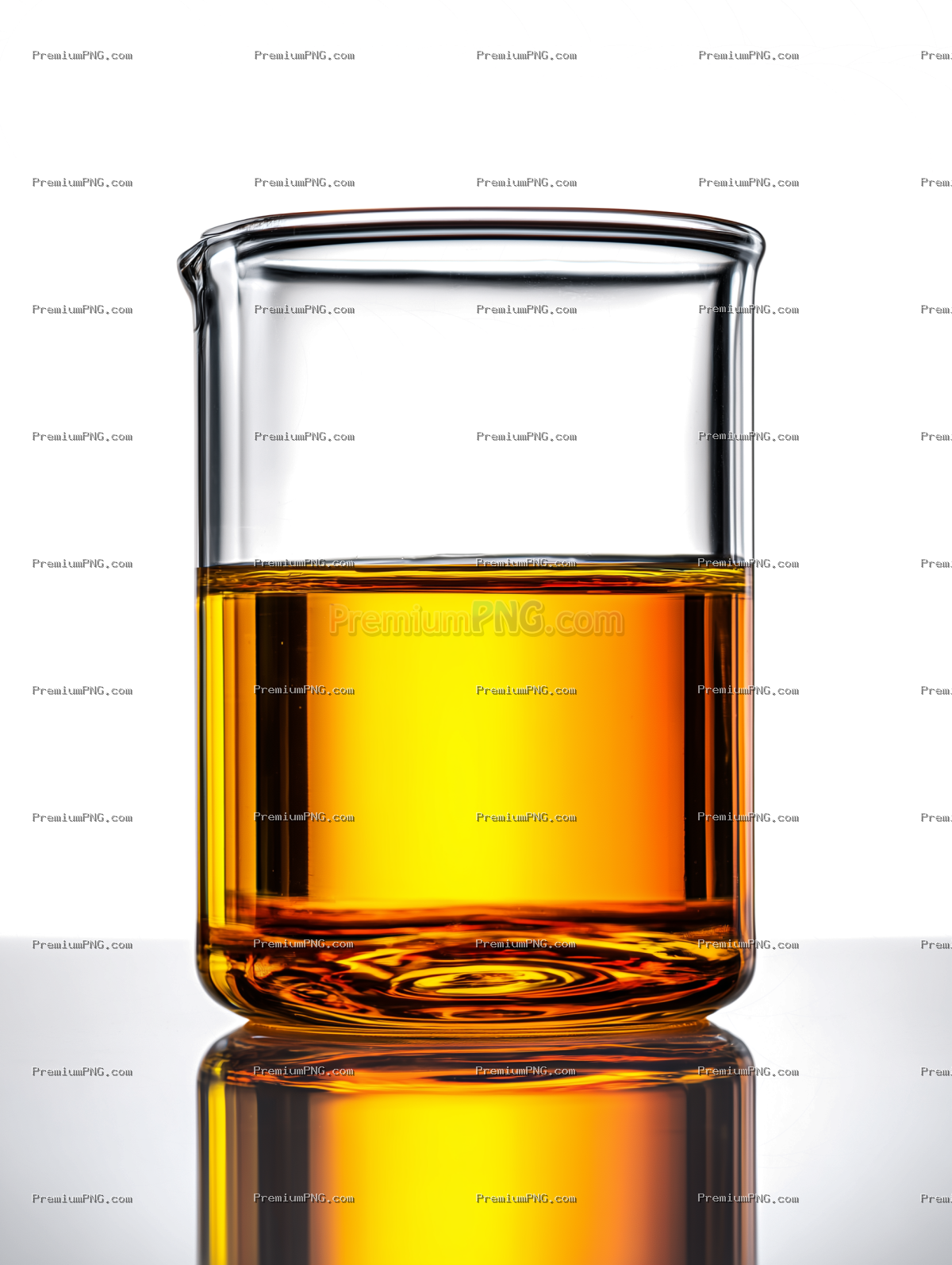 Transparent beaker with yellow liquid