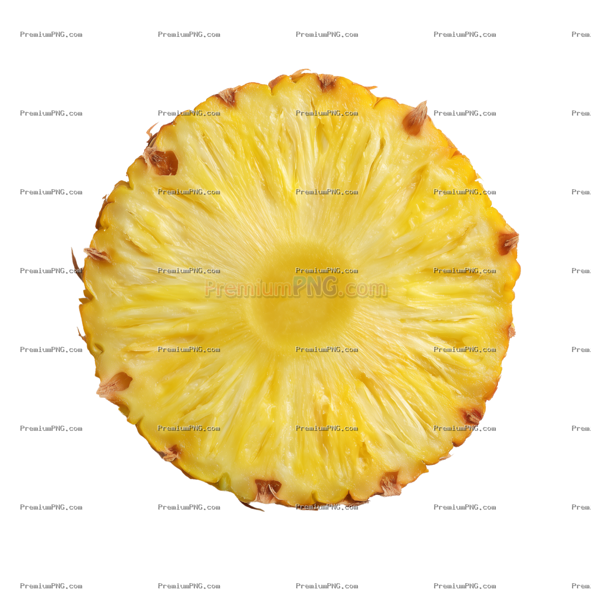 Round ananas pineapple slice top view isolated on transparent background