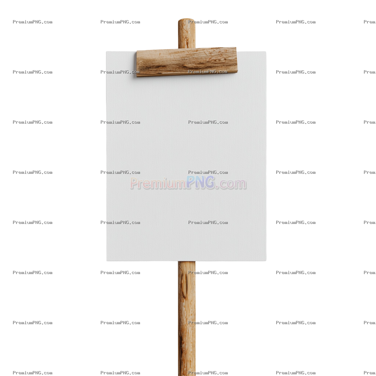 a blank protest sign attached to a wooden pole, on a white background