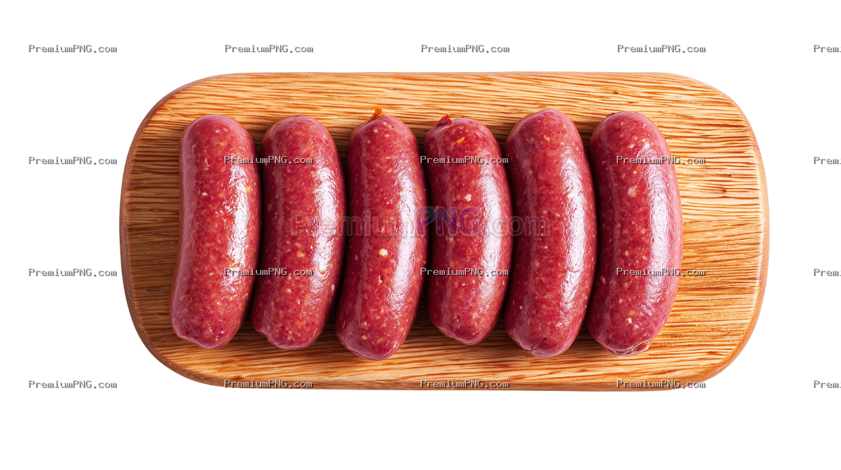 Andouillettes on wooden board on white background top view