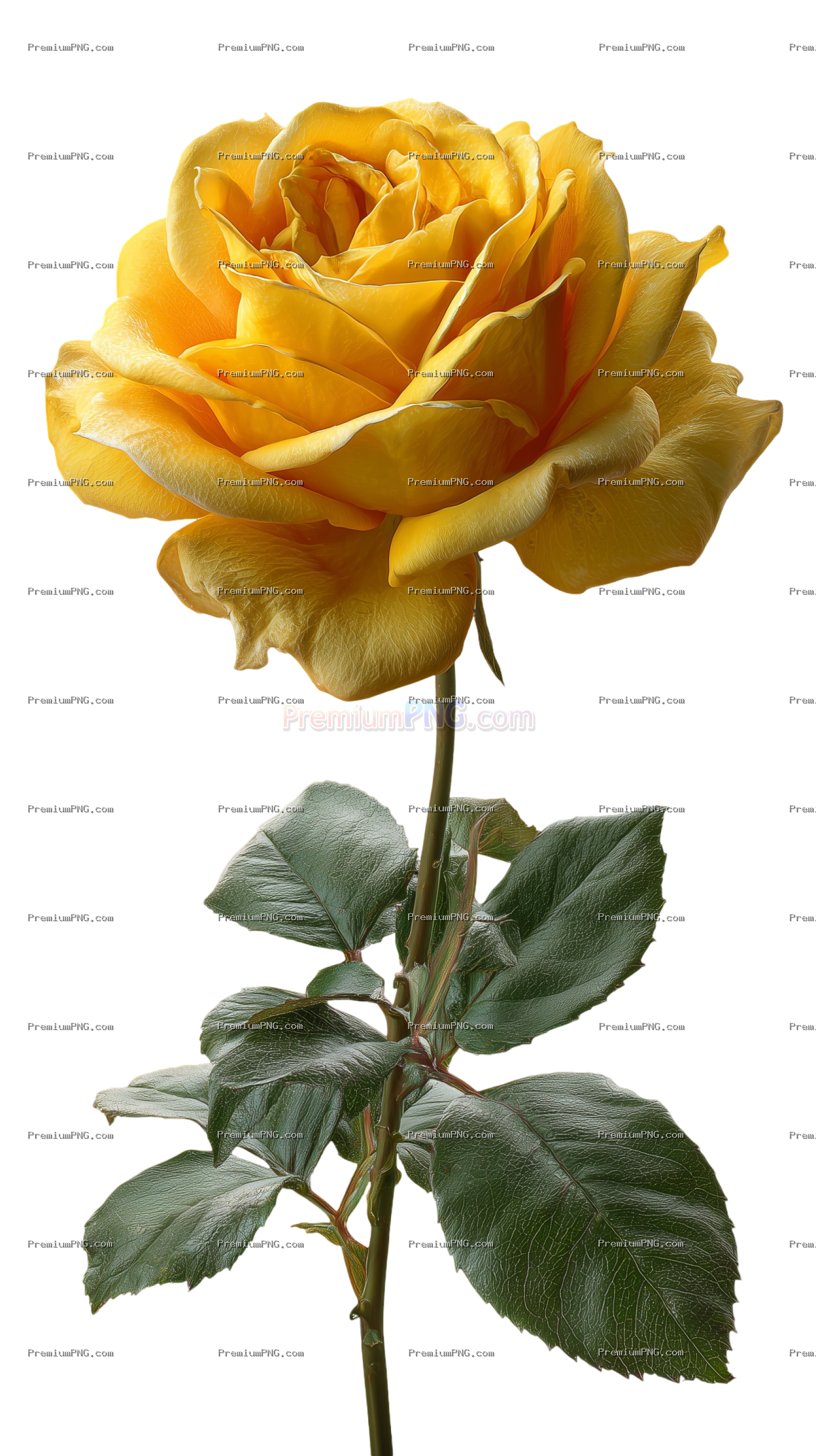 a single fully bloomed rose in royal yellow color, bright and vivid petals with slight golden hue