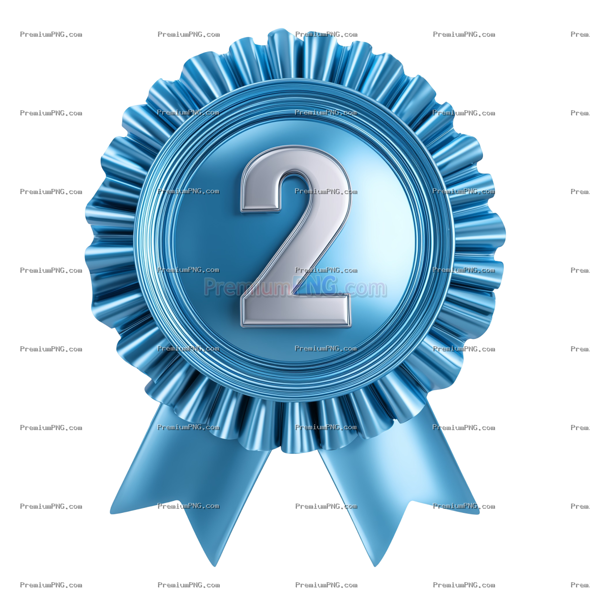 Blue second Place Award Medallion Shiny Ribbon Winner Success one icon prize badge number design