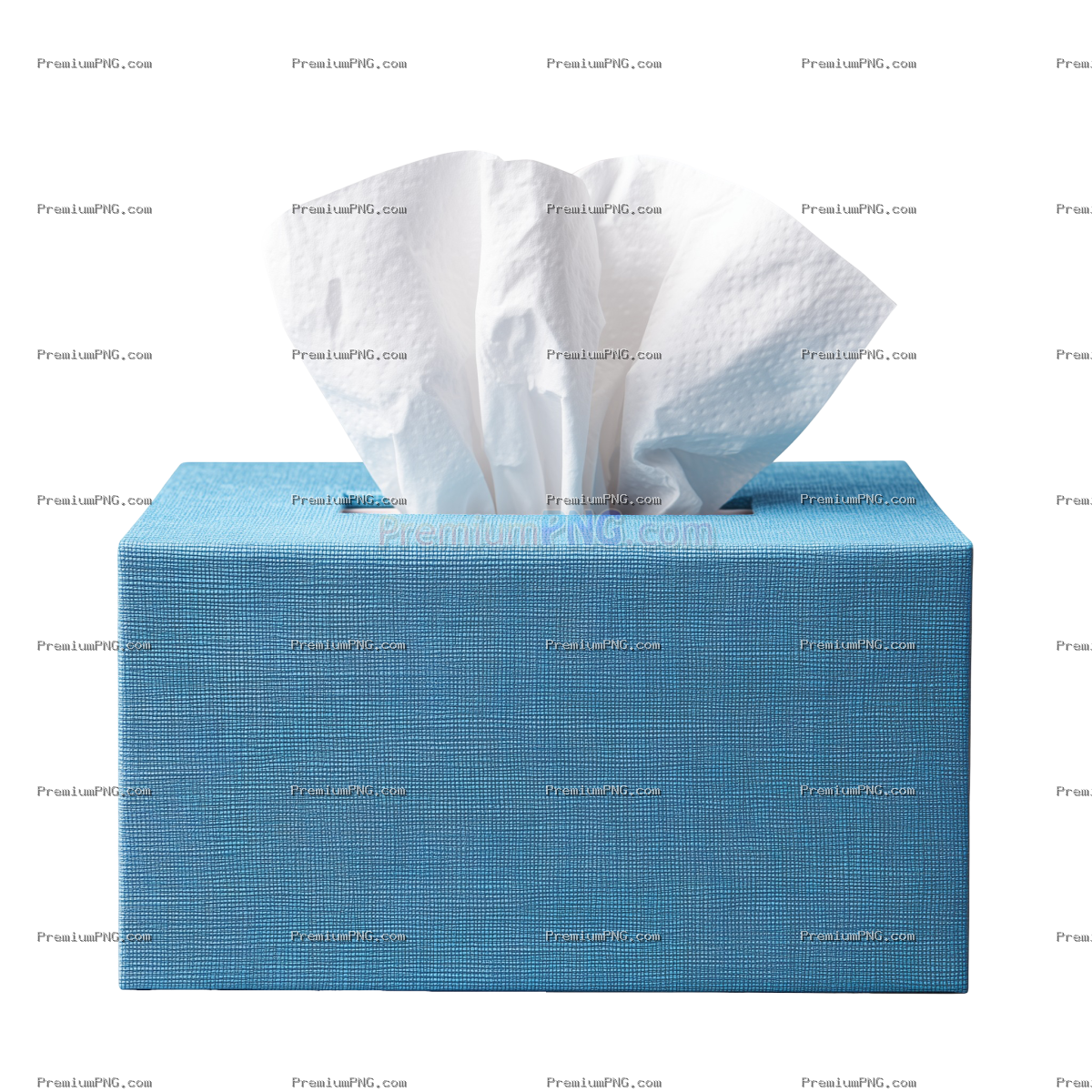 Blue tissue box with white tissue isolated on transparent background