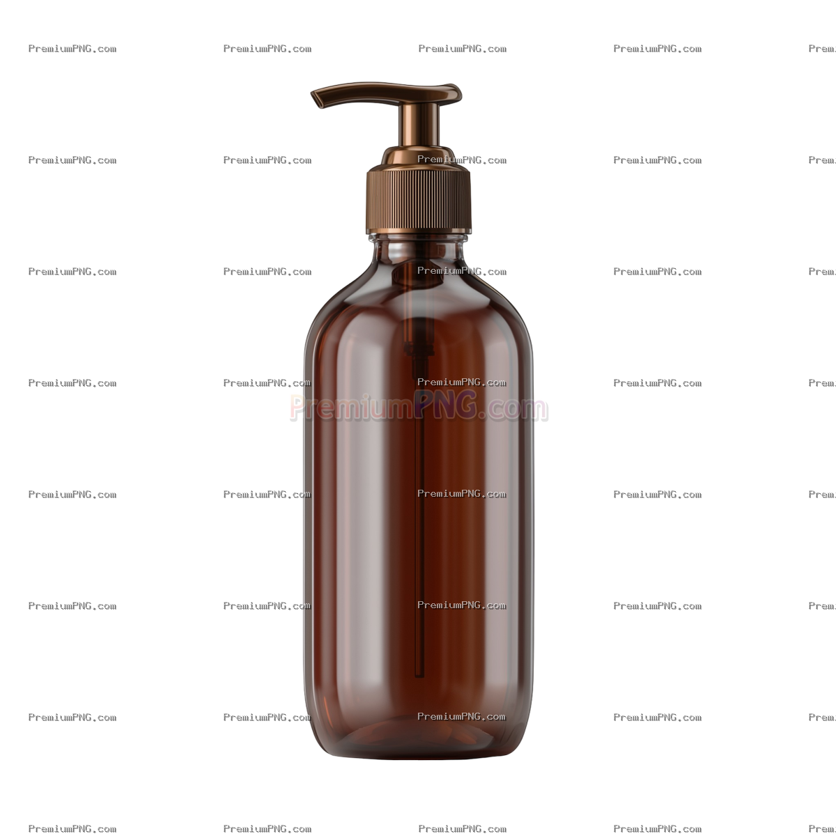 A blank brown glass bottle mockup with a pump, isolated against a transparent background