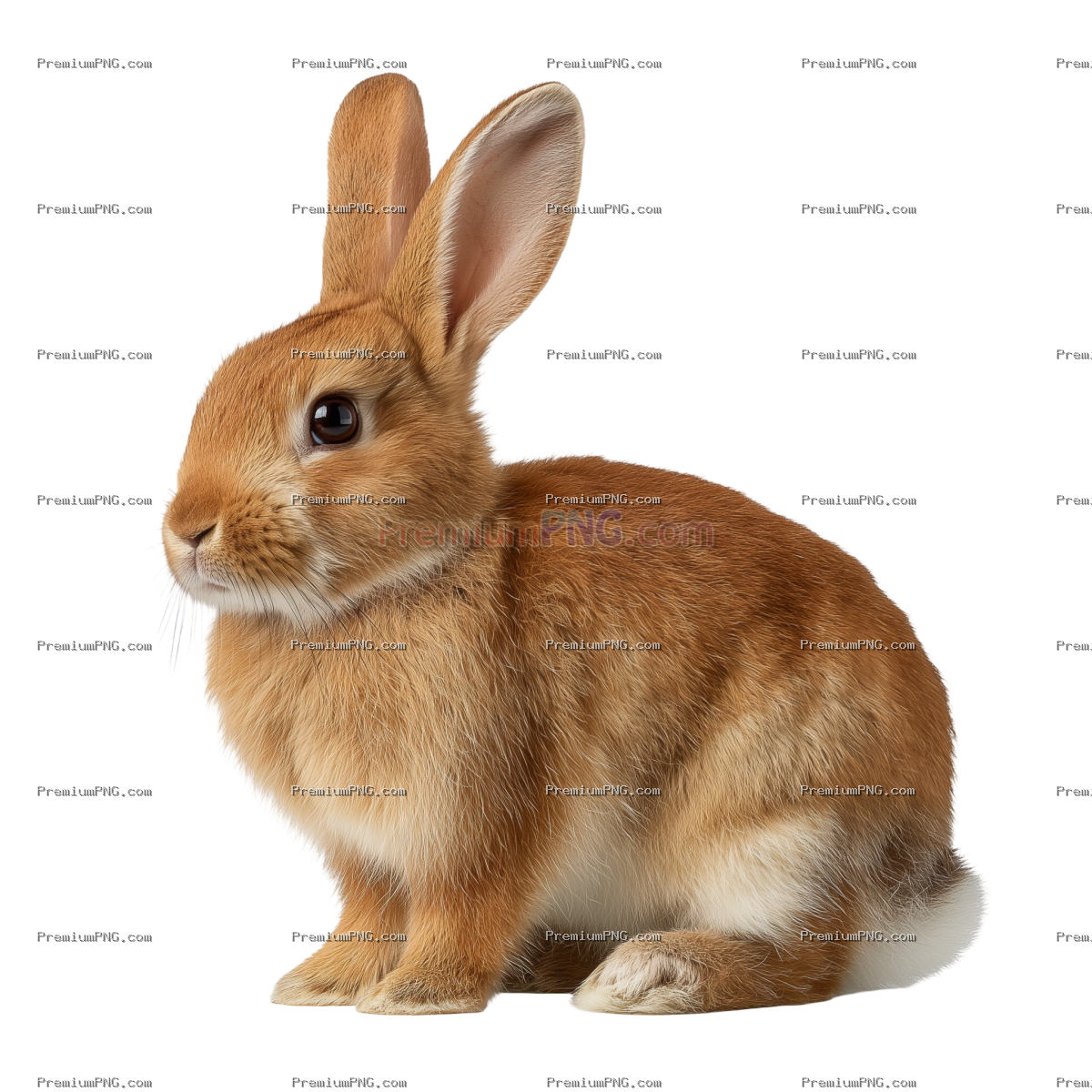 a side view of a brown rabbit on transparent background
