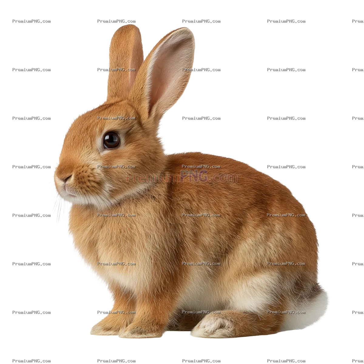 a side view of a brown rabbit on transparent background