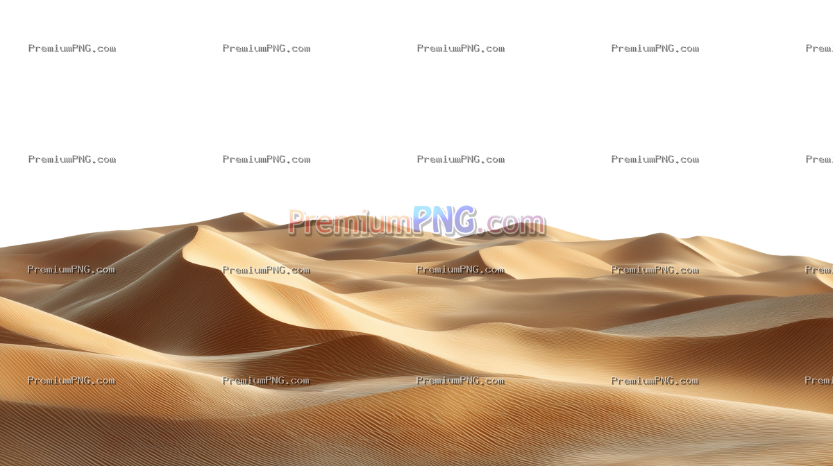 Desert sand dunes landscape on transparent sky background