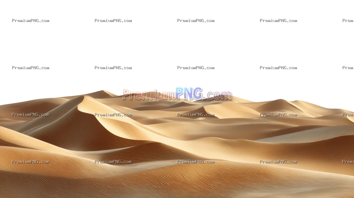 Desert sand dunes landscape on transparent sky background