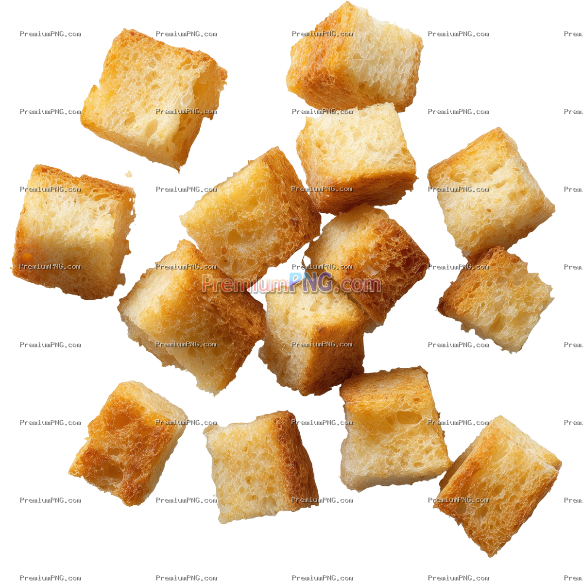 Diced croutons, not touching each other