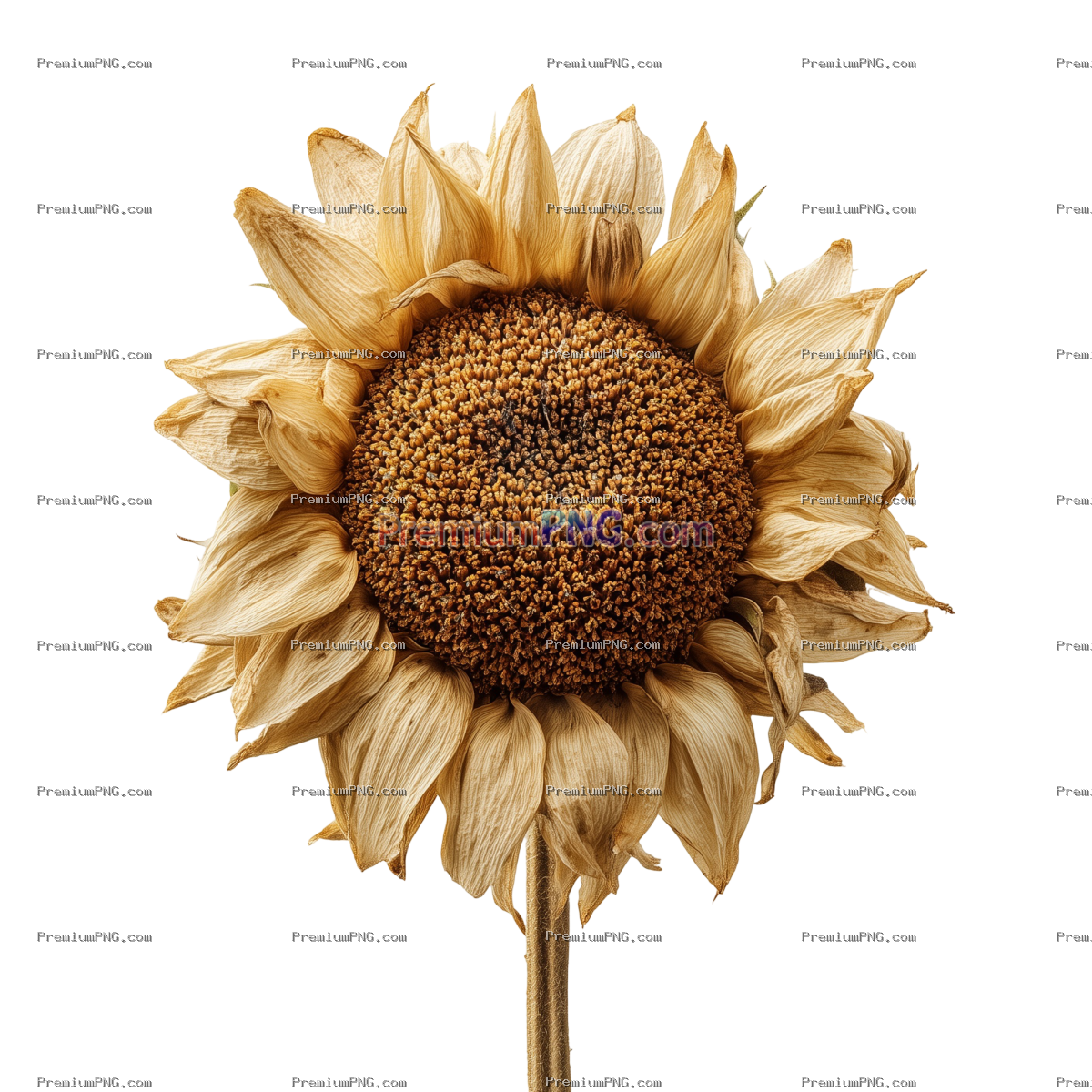 Dried sunflower isolated on transparent background