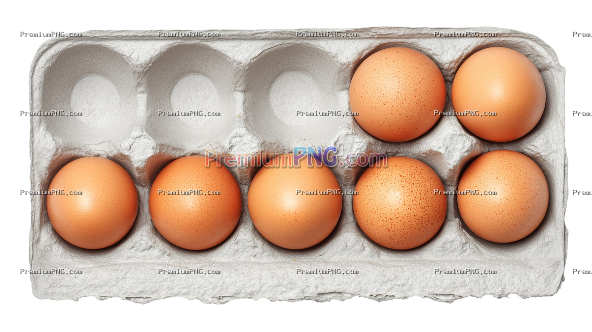 Eggs in egg carton top view isolated on white background