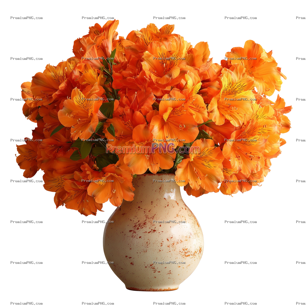 Bright orange flowers blooming in a vase isolated on transparent background