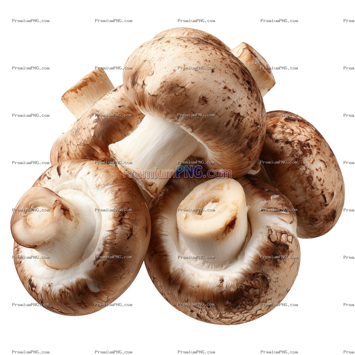 champignon mushrooms cut out isolated on transparent background
