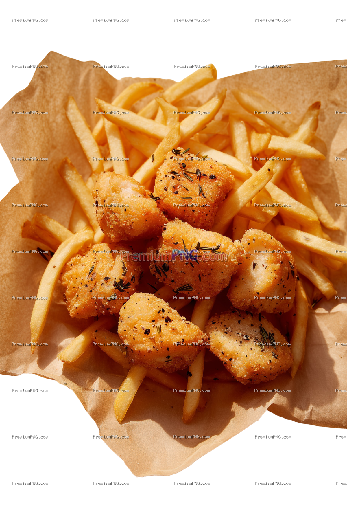 small vegan chicken pieces, pale golden color, tender texture, lightly seasoned with visible crushed
