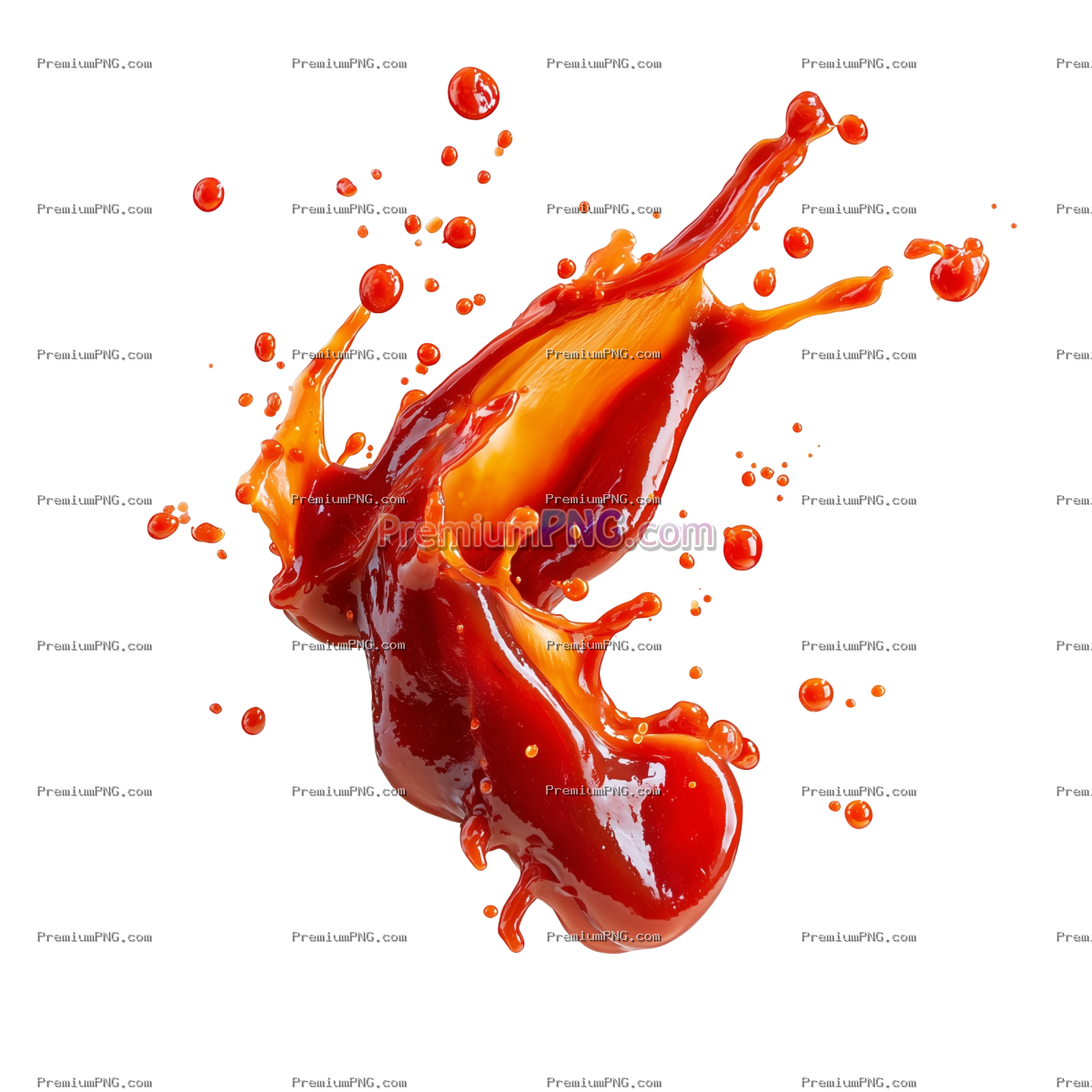 floating mid-air splash of tomato ketchup or sauce isolated transparent background