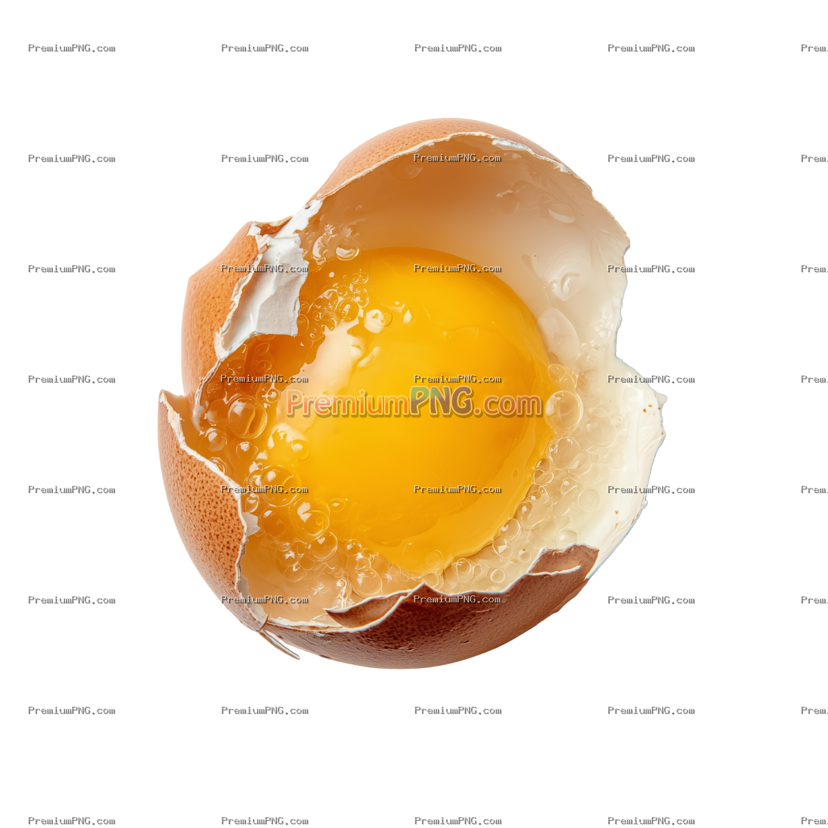 broken egg with yolk and shell on a transparent background