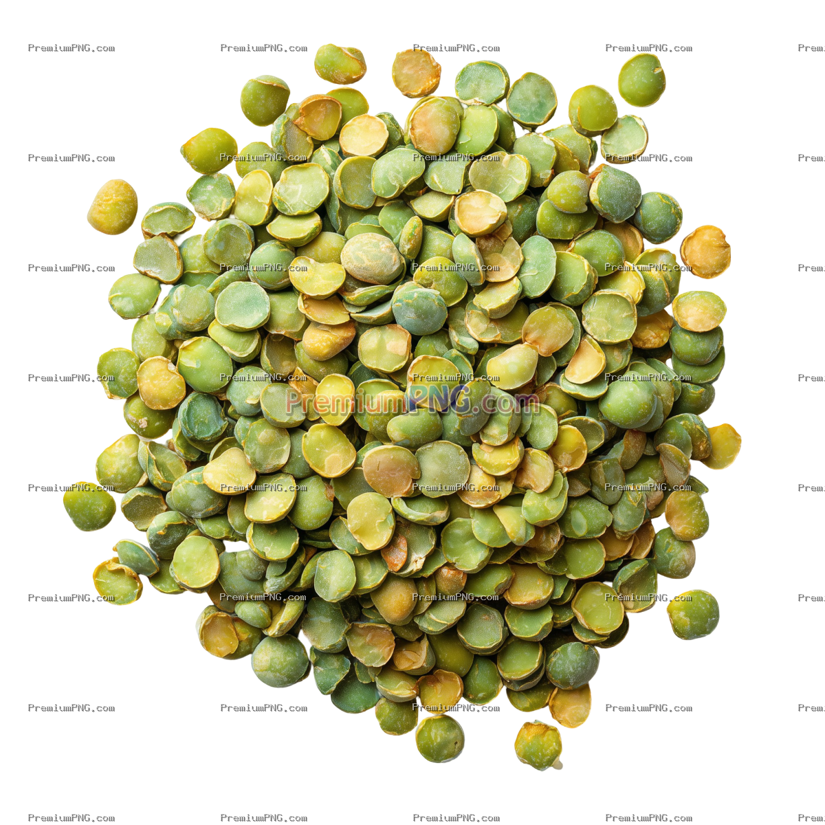 Top View of Fresh Dried Split Peas Pile Isolated on Transparent Background