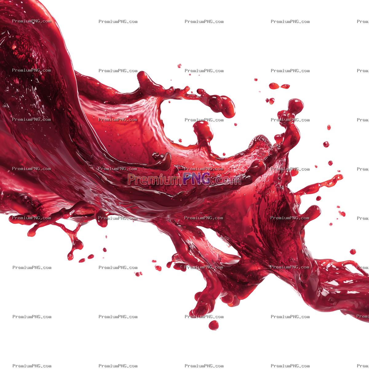Dynamic Red Liquid Splash Isolated on Transparent Background