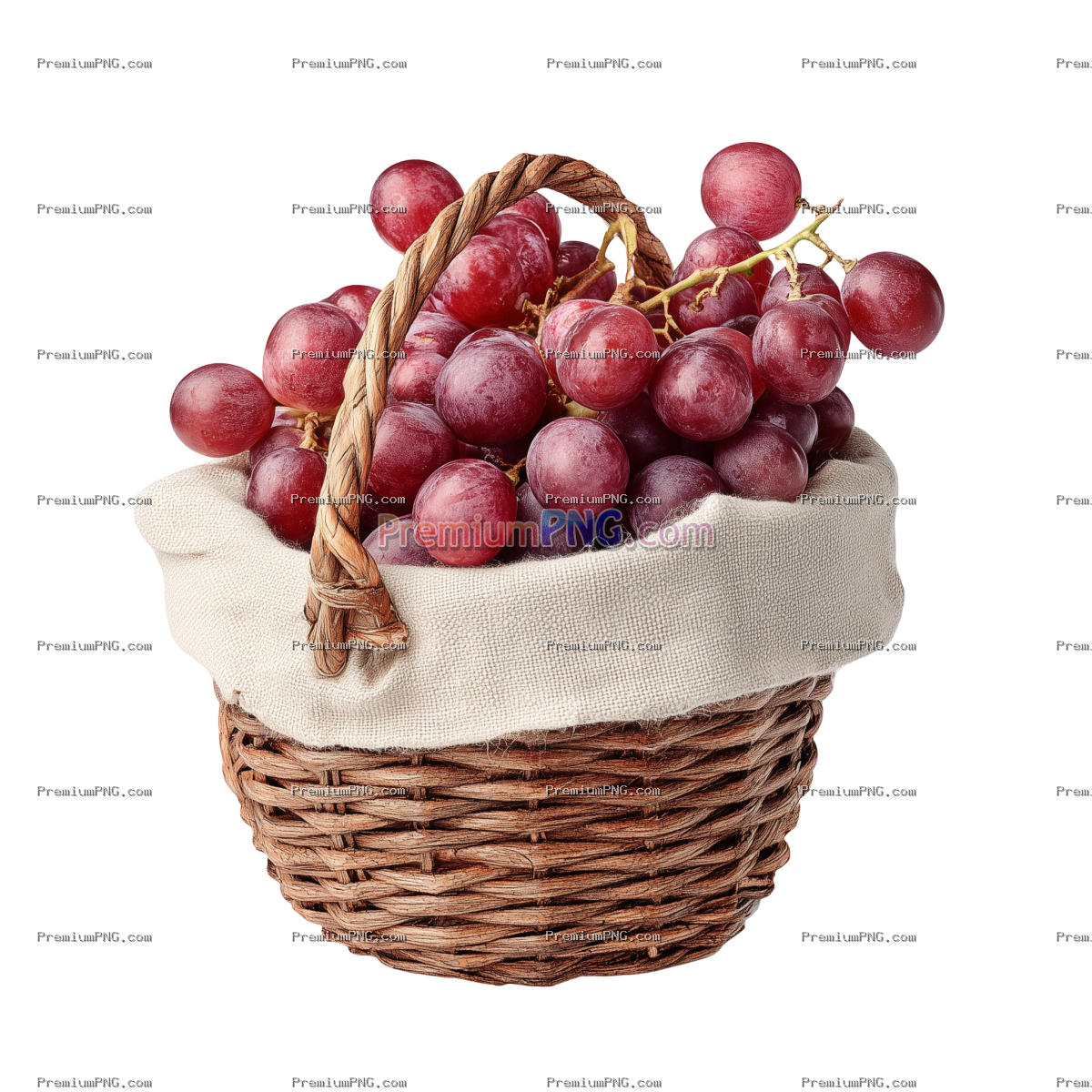 Fresh grapes in basket isolated on transparent background