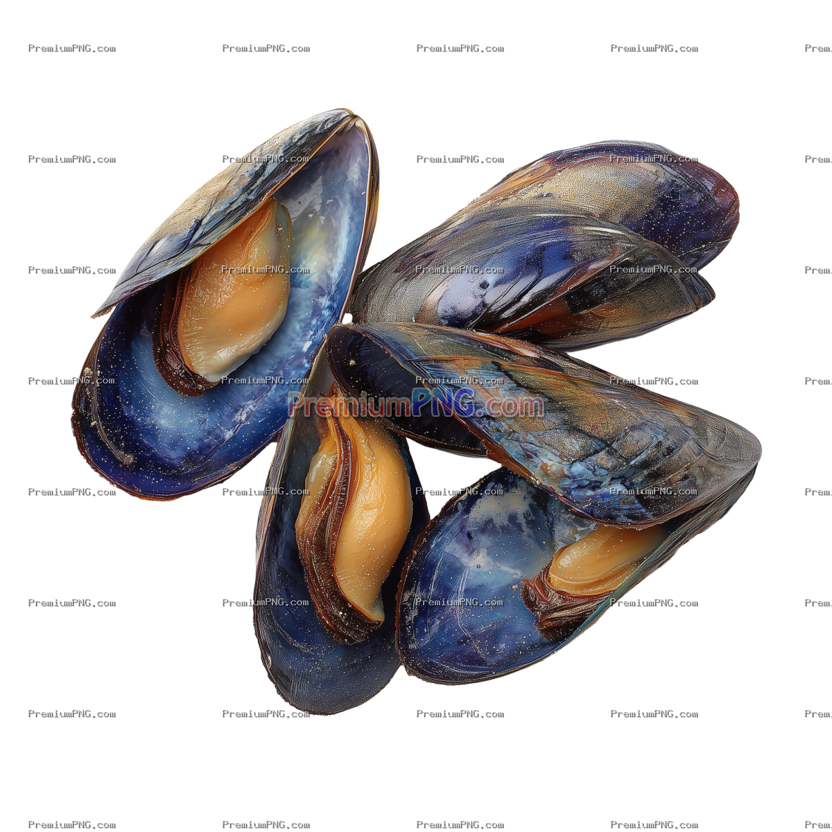 frozen mussel meats in transparent background