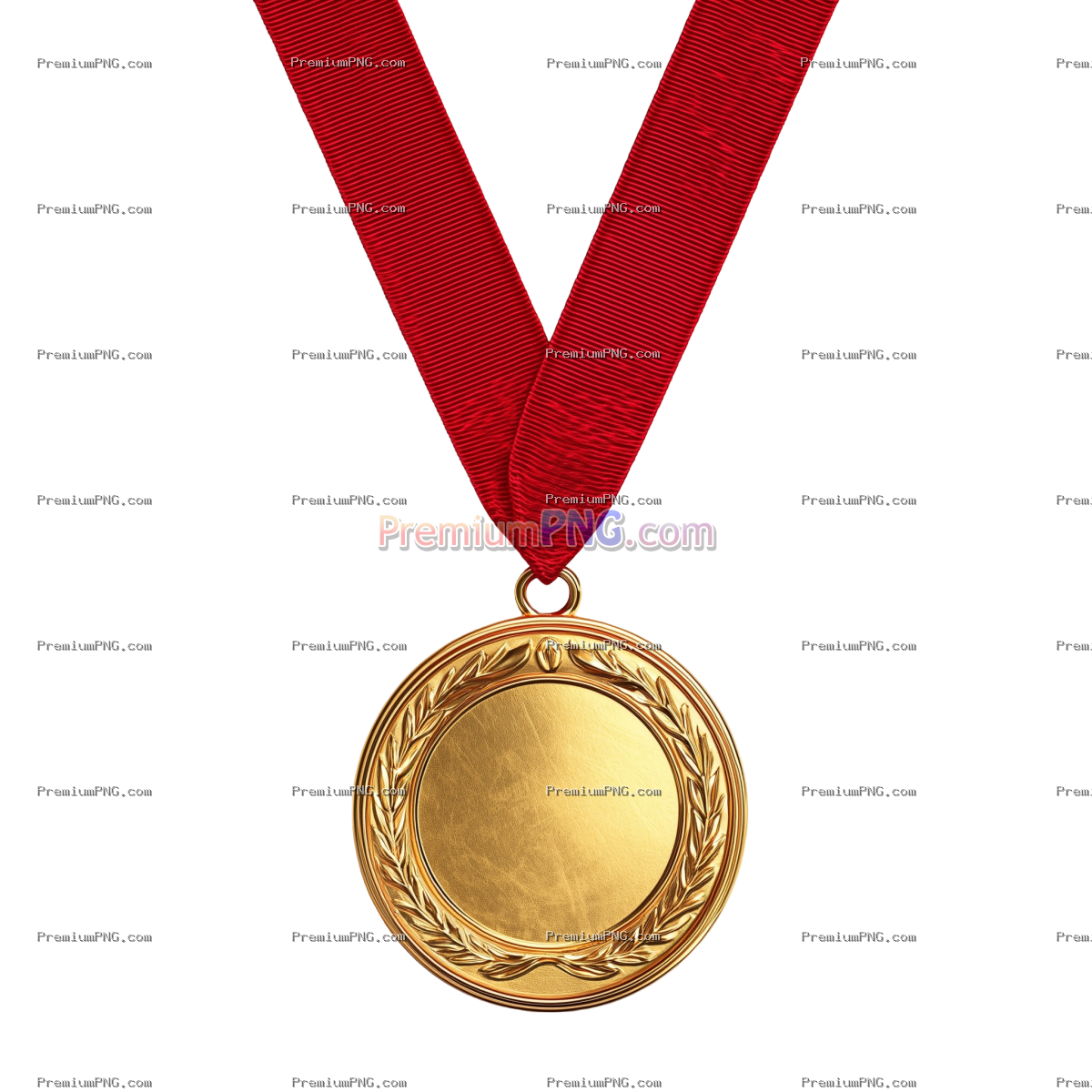 Gold medal with red ribbon isolated on white background