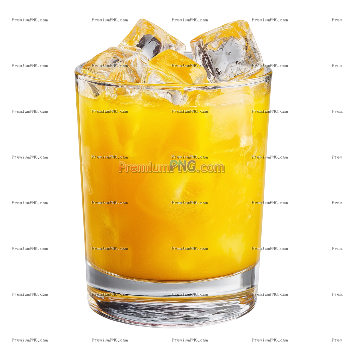 glass of cold orange juice with ice isolated