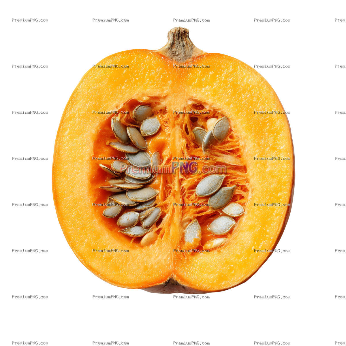 Halved orange pumpkin on transparent background
