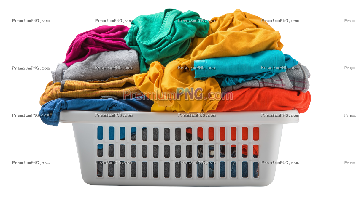 Laundry basket full of clothes on transparent background