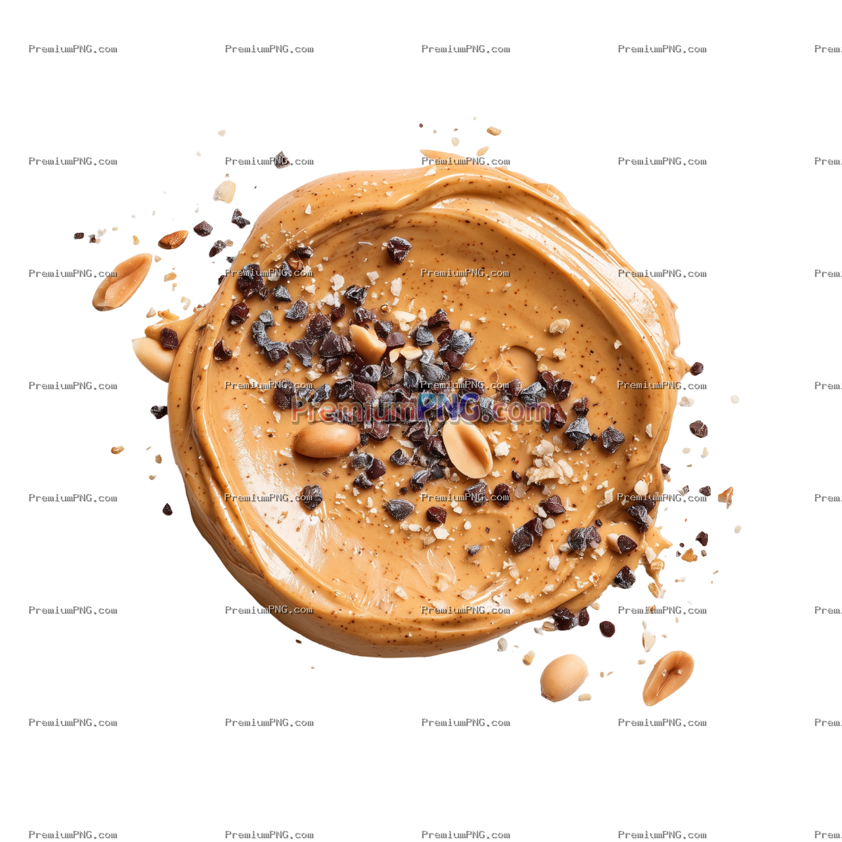 Creamy Peanut Butter Swatch with Chocolate Chips and Peanuts