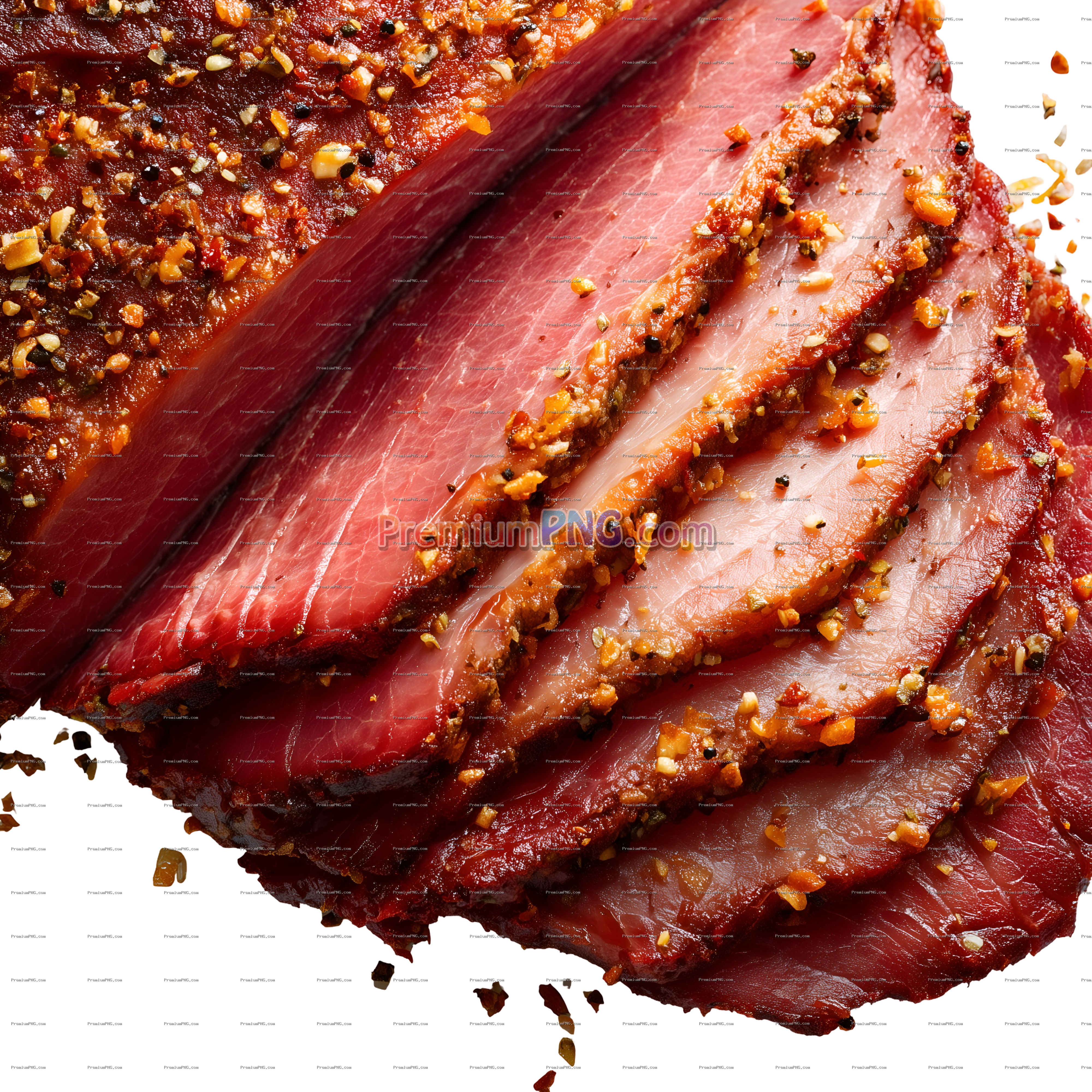 artistic representation of smoked meat against a transparent background