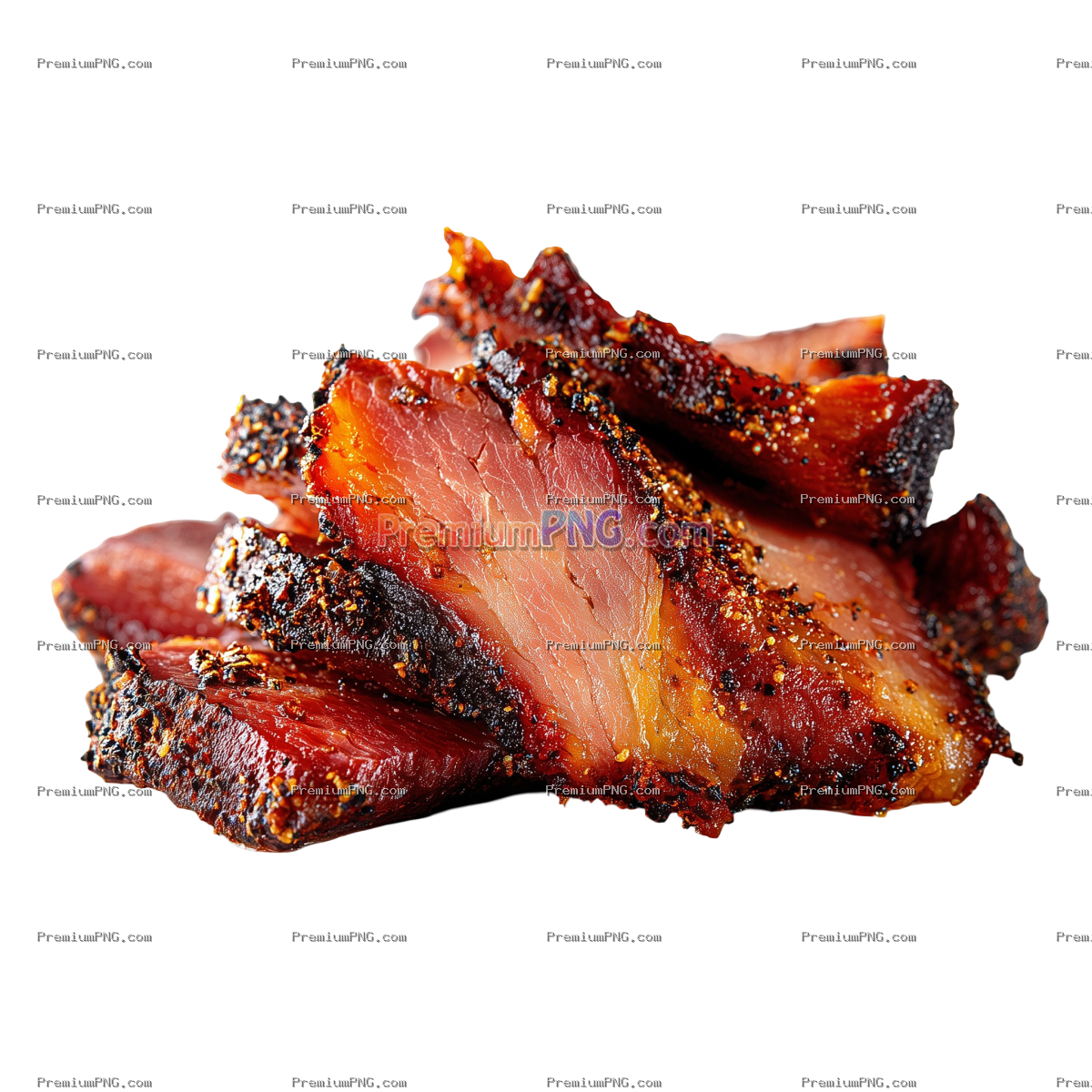 smoked meat against a white background