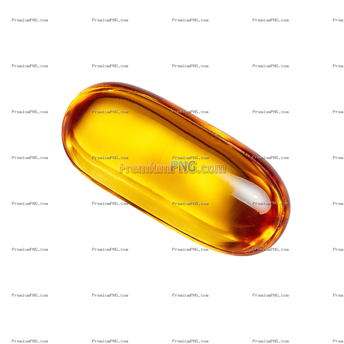 Close-up of Pure Yellow Gelatin Softgel Capsule Isolated on Transparent Background