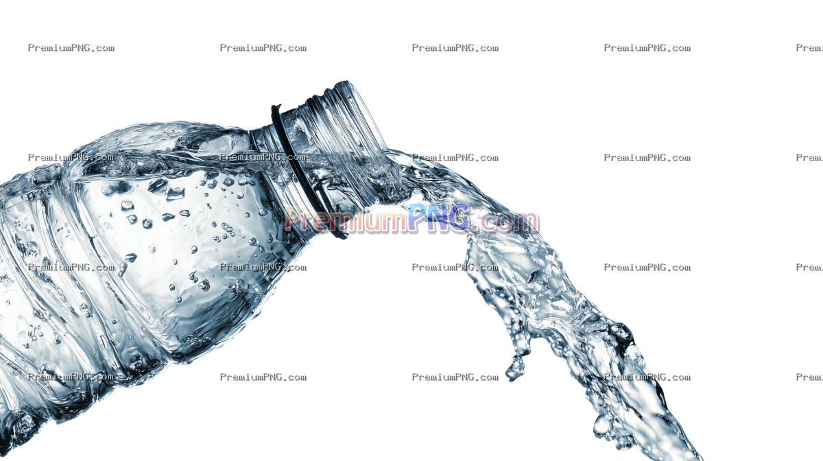 Pure Water Pouring from Plastic Bottle Isolated on White Background