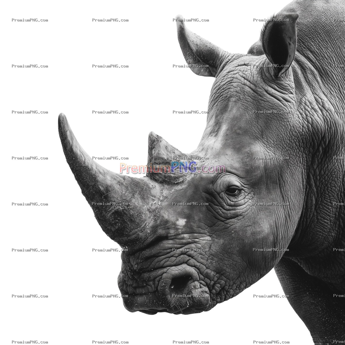 Majestic Rhinoceros Standing Upright on Isolated White Background