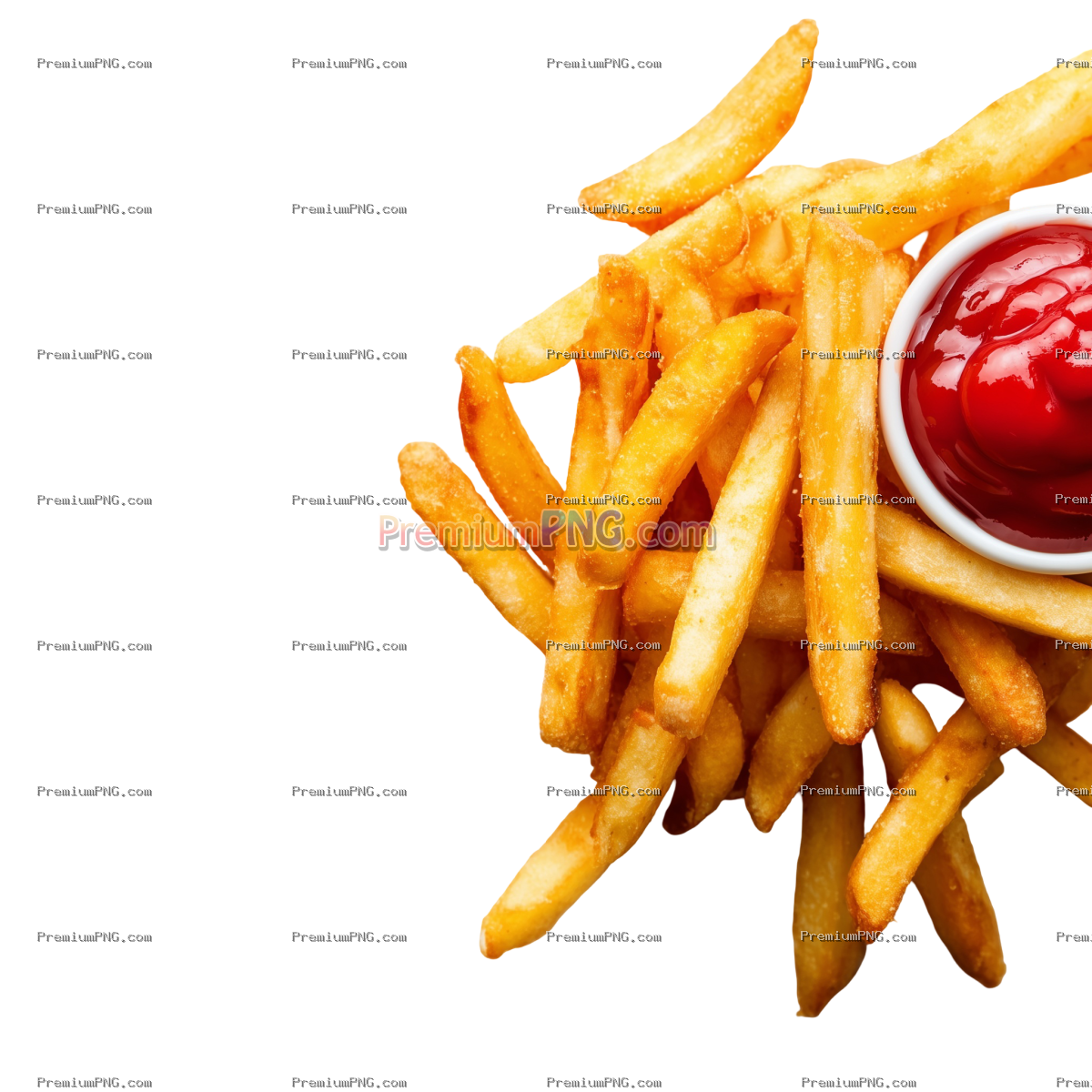 Crispy Golden French Fries with Ketchup Dip - Top View Fast Food Snack Stock Image