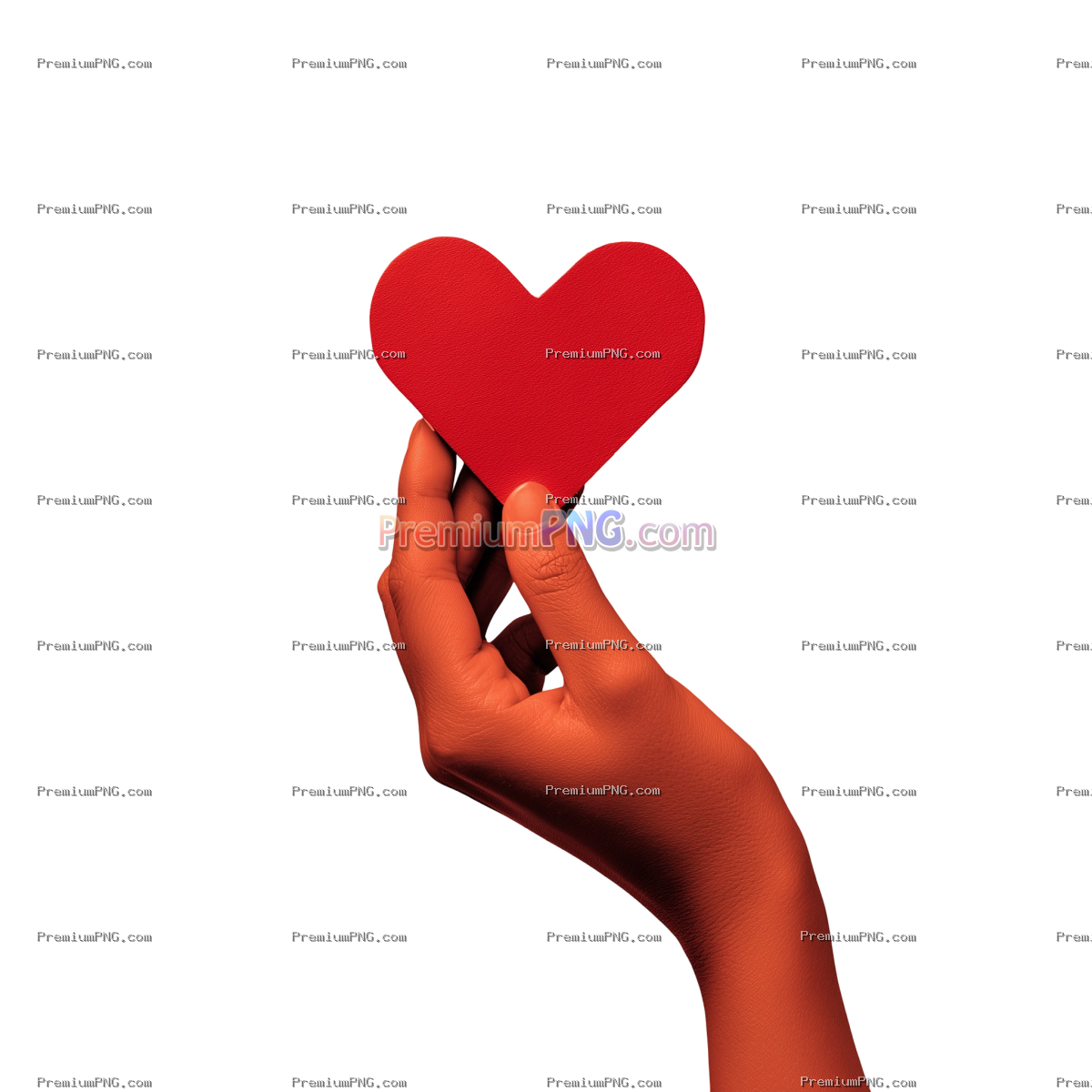 hand holding a red heart on transparent background
