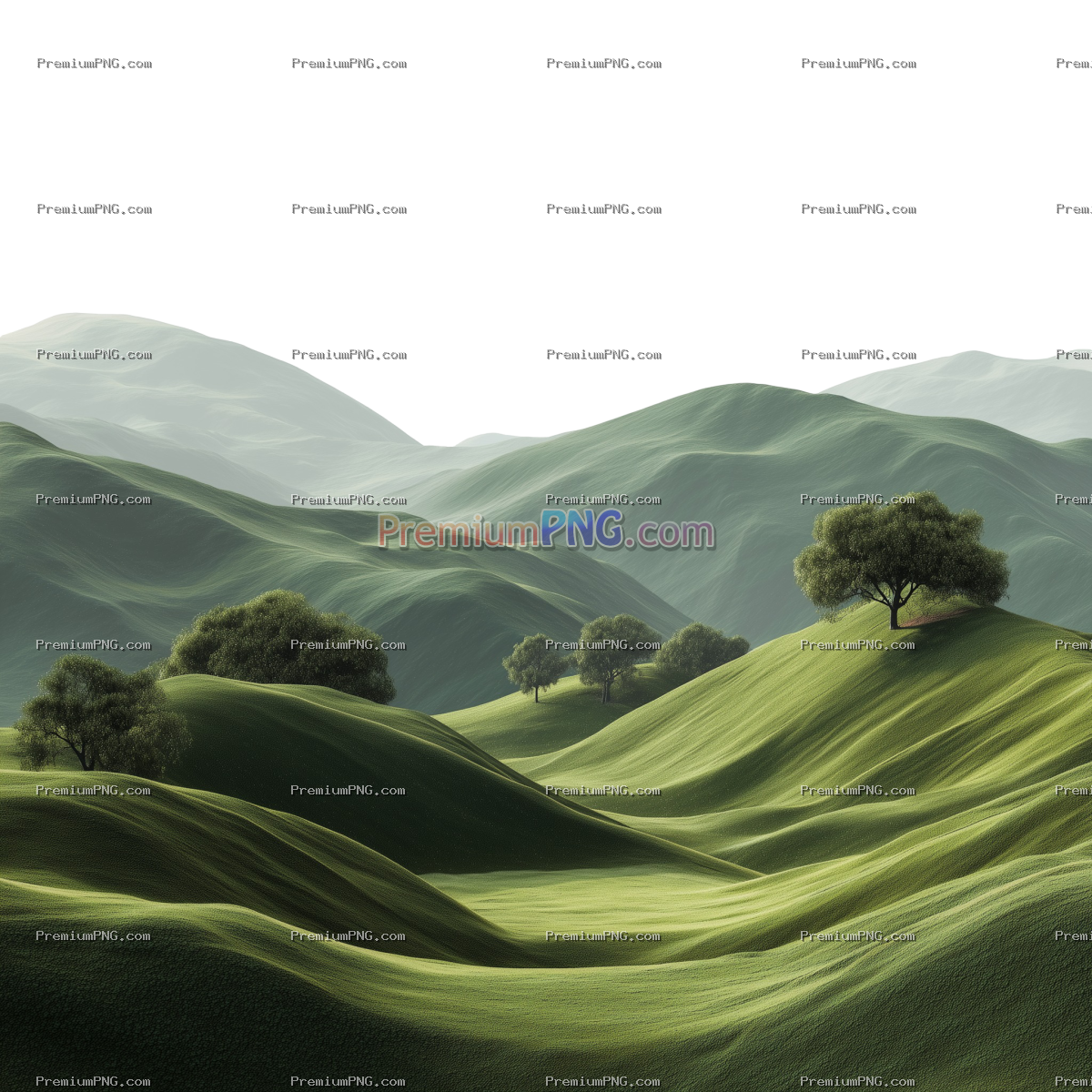 lush green rolling hills with a transparent background