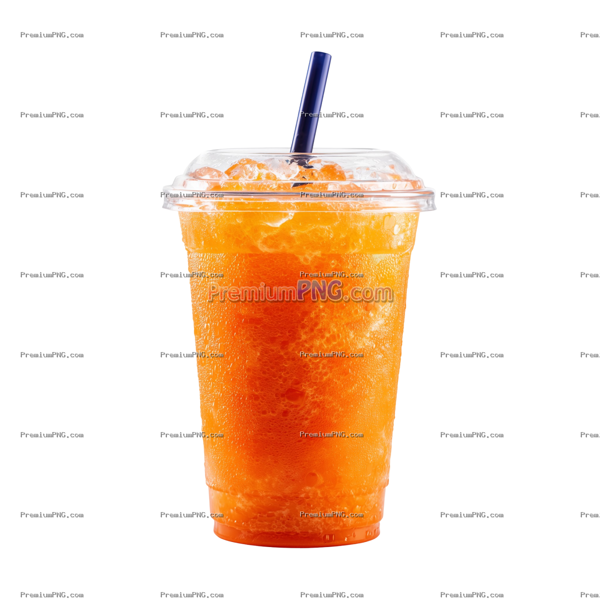 Orange color drink in a plastic cup isolated on a white background