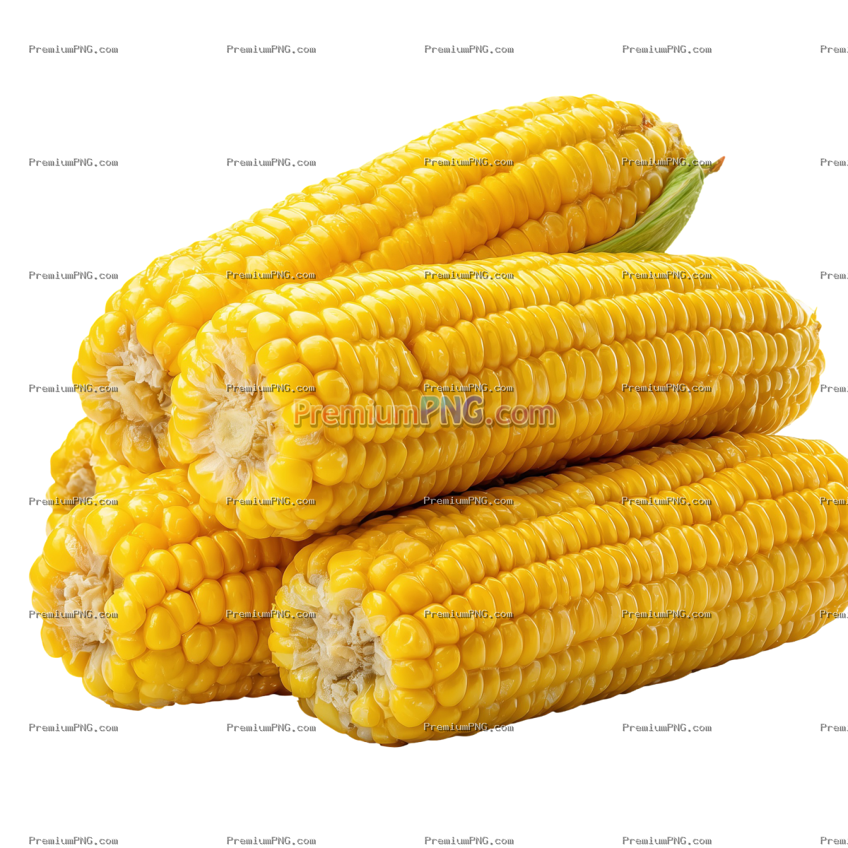 Pile of boiled corn on the cob isolated on white background