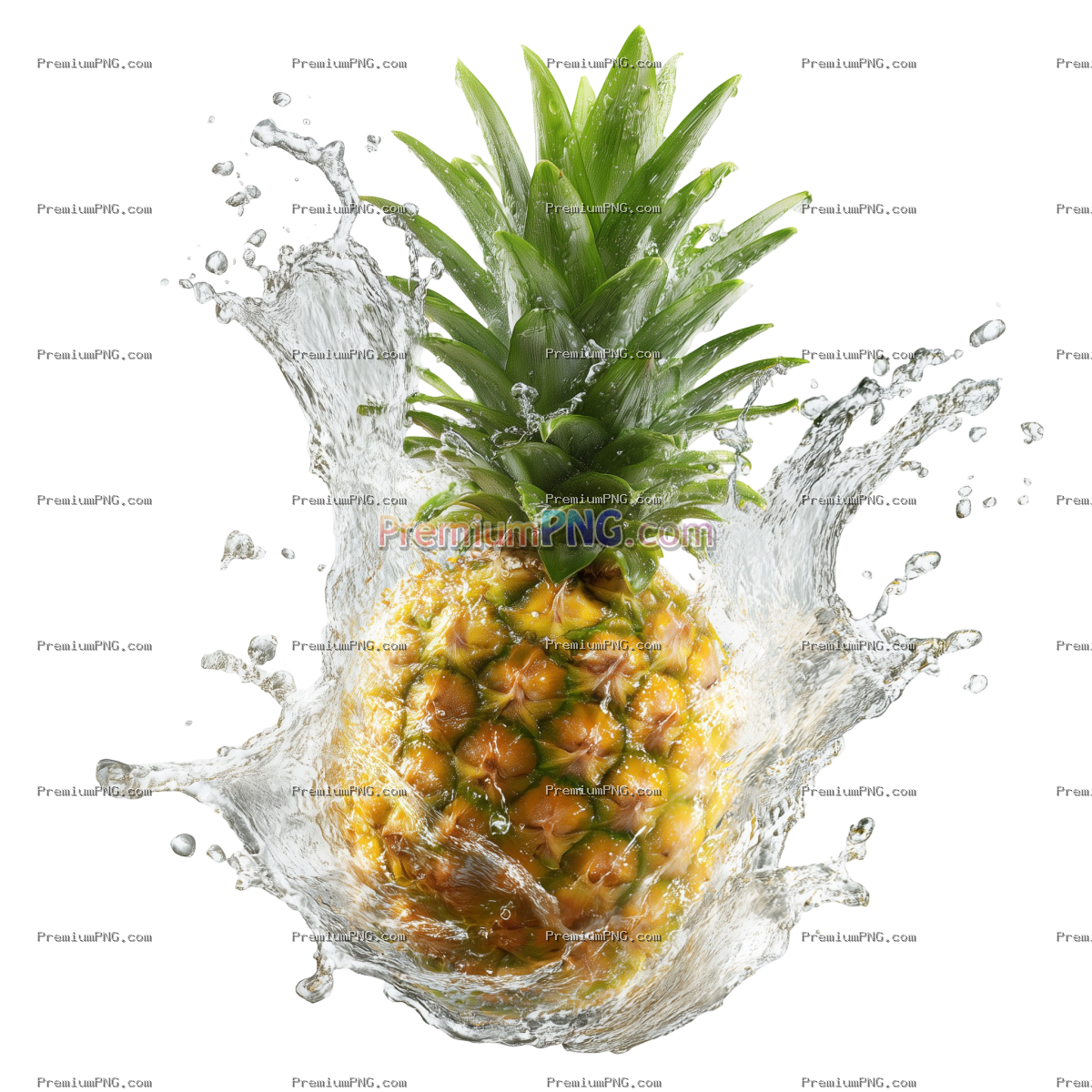 pineapple in splash isolated on transparent background