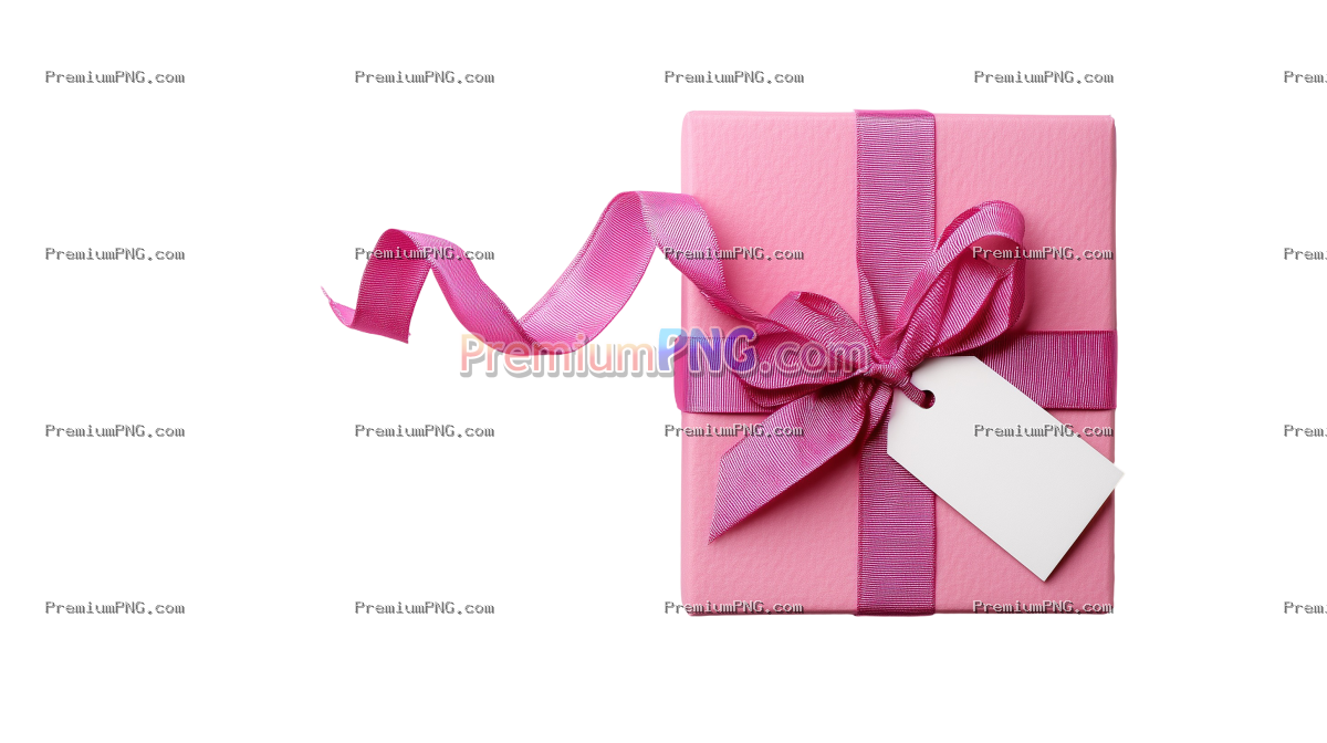 Pink Gift Box with Ribbon and Blank Tag Top View