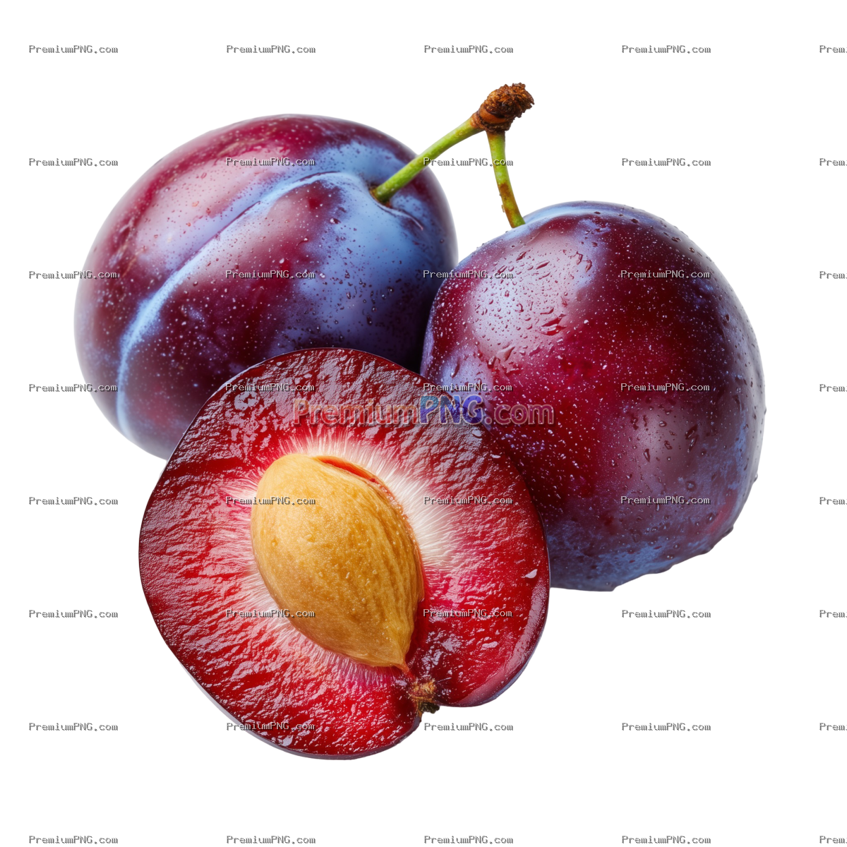 Plum and cut Plum on transparent background
