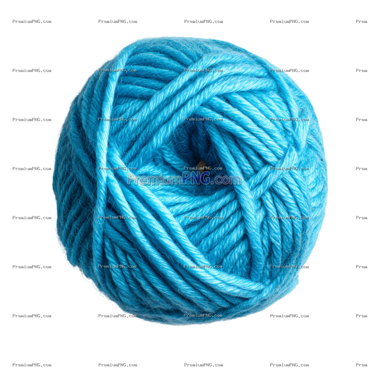 Top View Soft Blue Woolen Yarn Ball on Transparent Background | Stock Photo