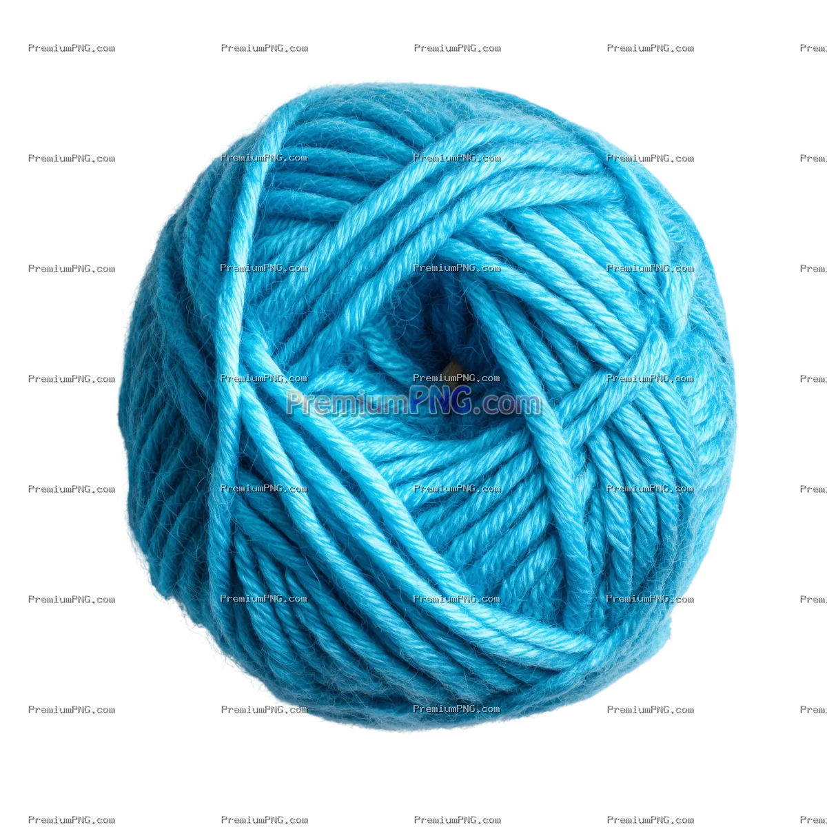 Top View Soft Blue Woolen Yarn Ball on Transparent Background | Stock Photo