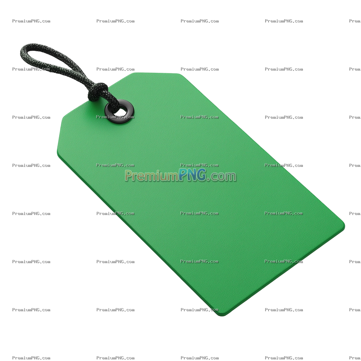 Vibrant Green Tag with Secure Tie on Transparent Background - PNG Stock Image