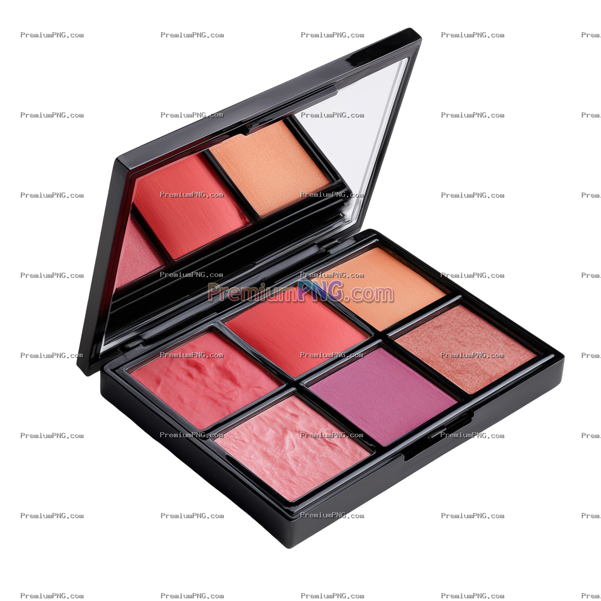 Vibrant Makeup Palette with Shades of Blush & Lip Colors (Transparent Background)