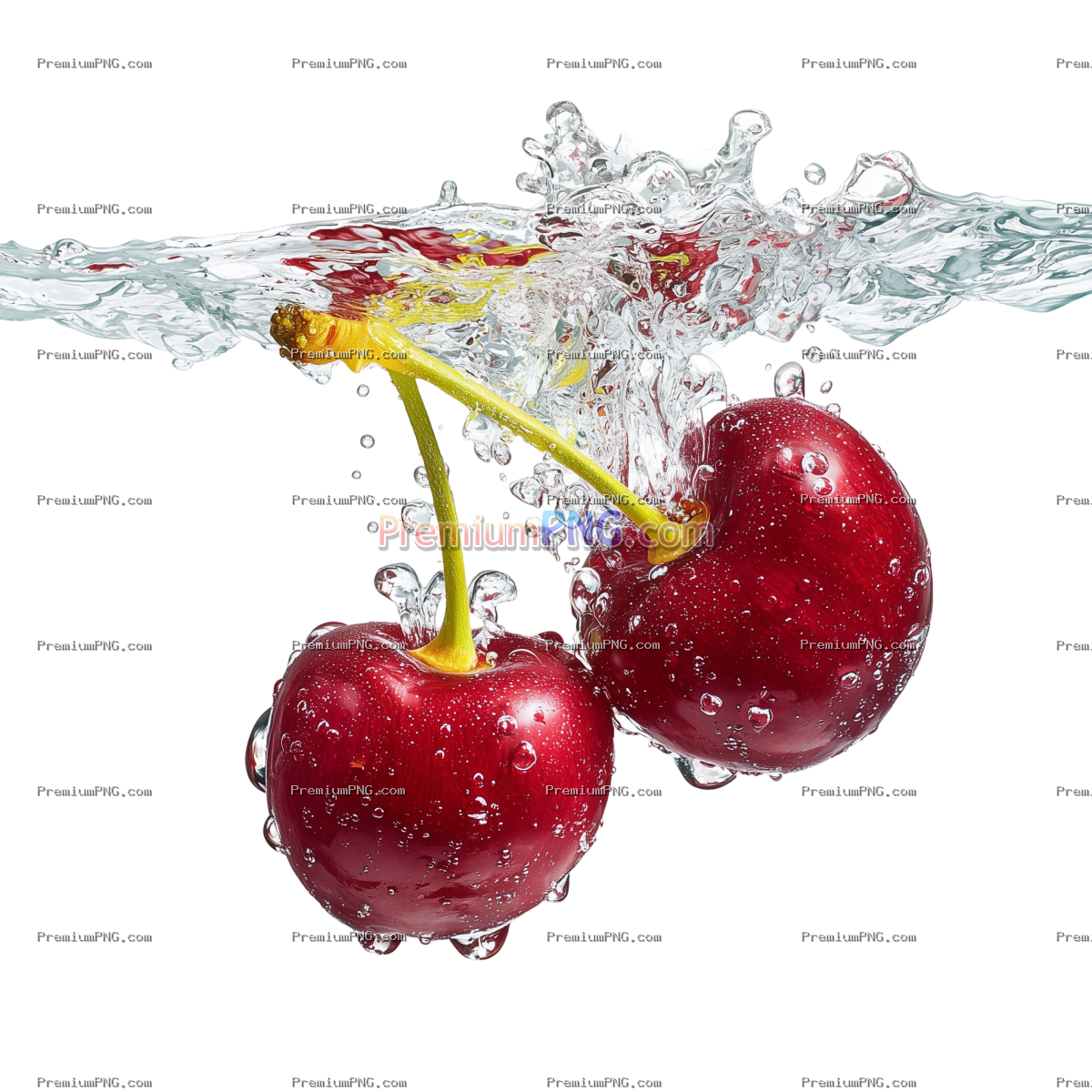 Cherry in Water with Transparent Background PNG Stock Images