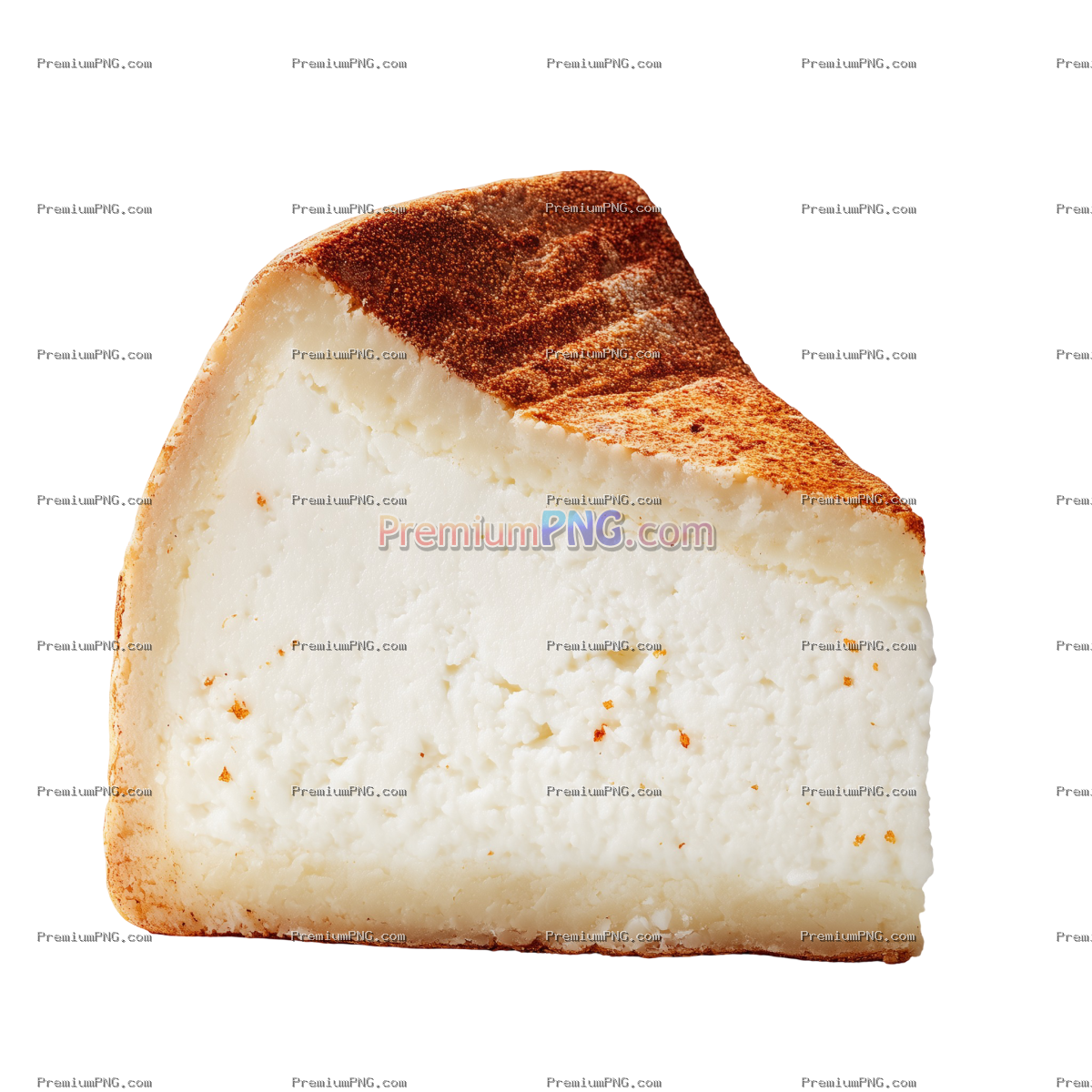 Cross Section of Creamy White Cheese with Brown Rind PNG